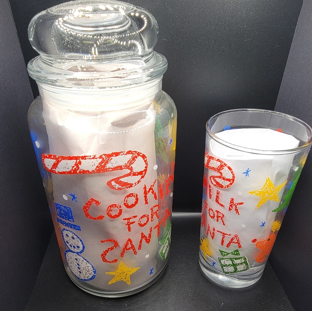 Vintage Anchor Hocking Cookies and Milk for Santa Jar w/ Lid and Tumbler - Picture 9 of 10